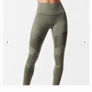 ALO Yoga Olive Green High-Waist Moto Rib Leggings